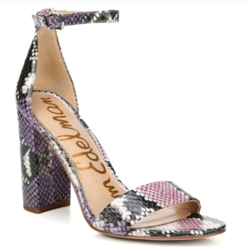 SAM EDELMAN Yaro Lavender pink snakeskin print Leather Sandals Womens‎ size 6.5